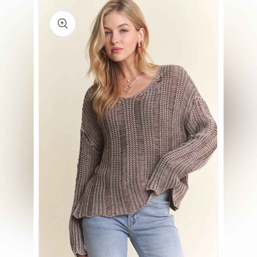 ADORA Distressed mineral wash sweater in mocha color size medium new with tags